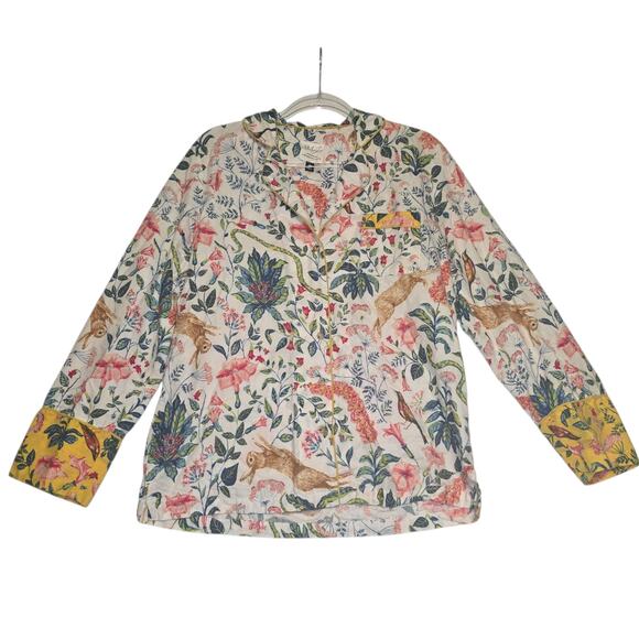 Anthropologie x Kelly Louise Judd Fable Flannel Pajama Set Floral White Multi M - Picture 2 of 11
